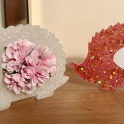 Handmade glitter resin freestanding hedgehog with faux flowers & insert
