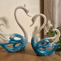 Pair of beautiful handmade resin swans- white glitter & blue glitter