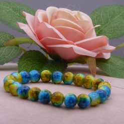 Marbled yellow blue Glass Beaded bracelet 14.6cm