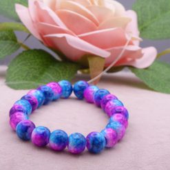 Marbled yellow blue Glass Beaded bracelet 14.6cm