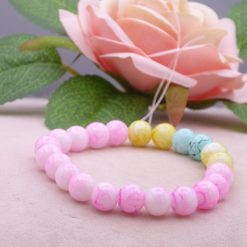 Marbled yellow blue Glass Beaded bracelet 14.6cm