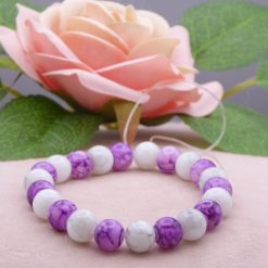 Marbled yellow blue Glass Beaded bracelet 14.6cm
