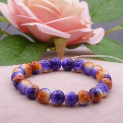 Marbled yellow blue Glass Beaded bracelet 14.6cm