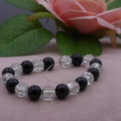 grey and black crackle beaded bracelet 15.9 cm