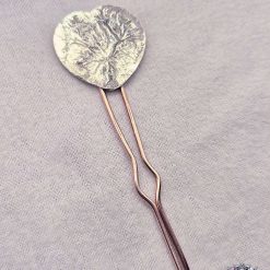 Reticulated Sterling Silver And Copper Heart Hair Pin 2