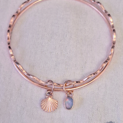 Beach Theme Bare Copper Bangle Set With Aurora Opal