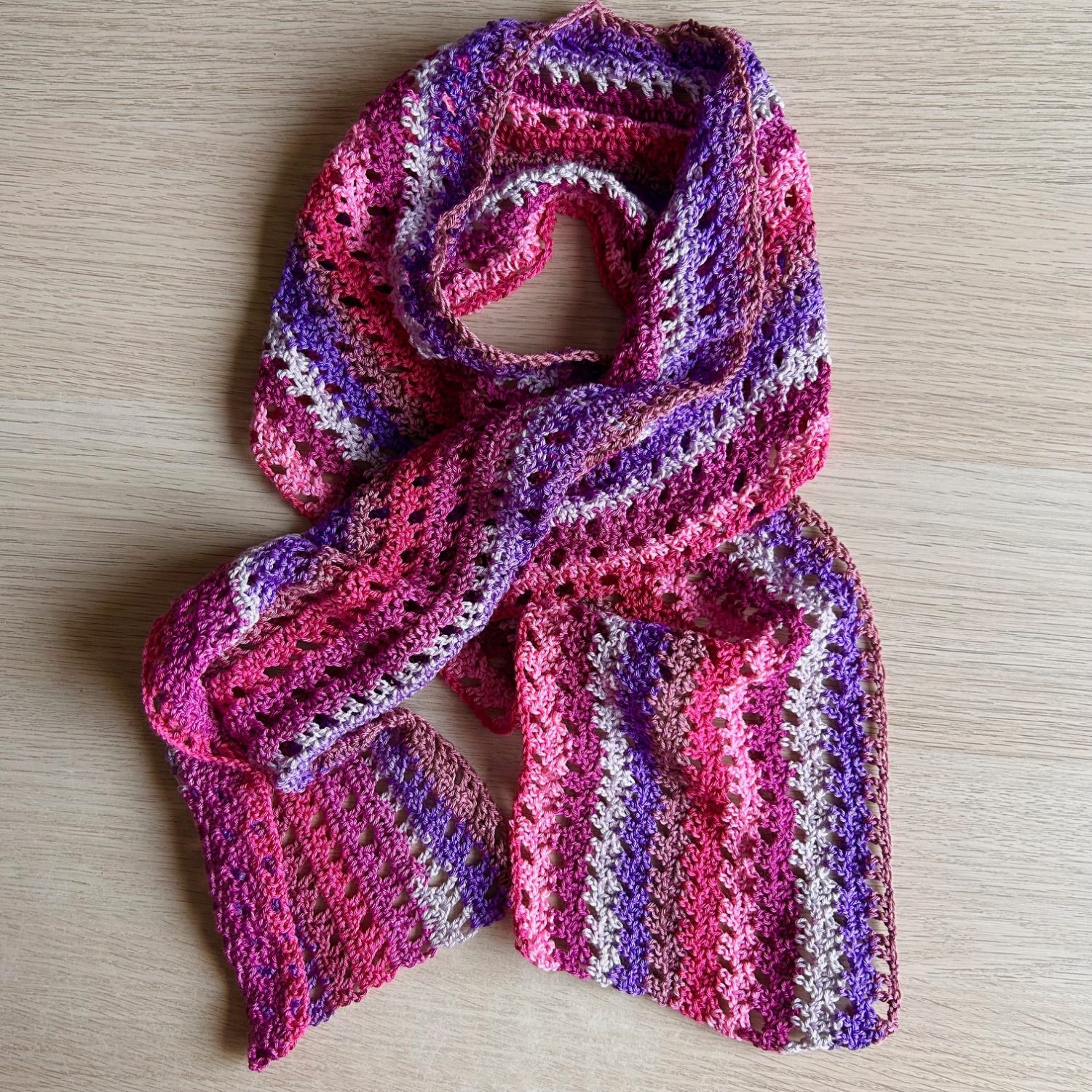 Scarf - Crochet Pink/Mauve/Grey - Acrylic Scarf - Crochet Pink/Mauve/Grey - Acrylic