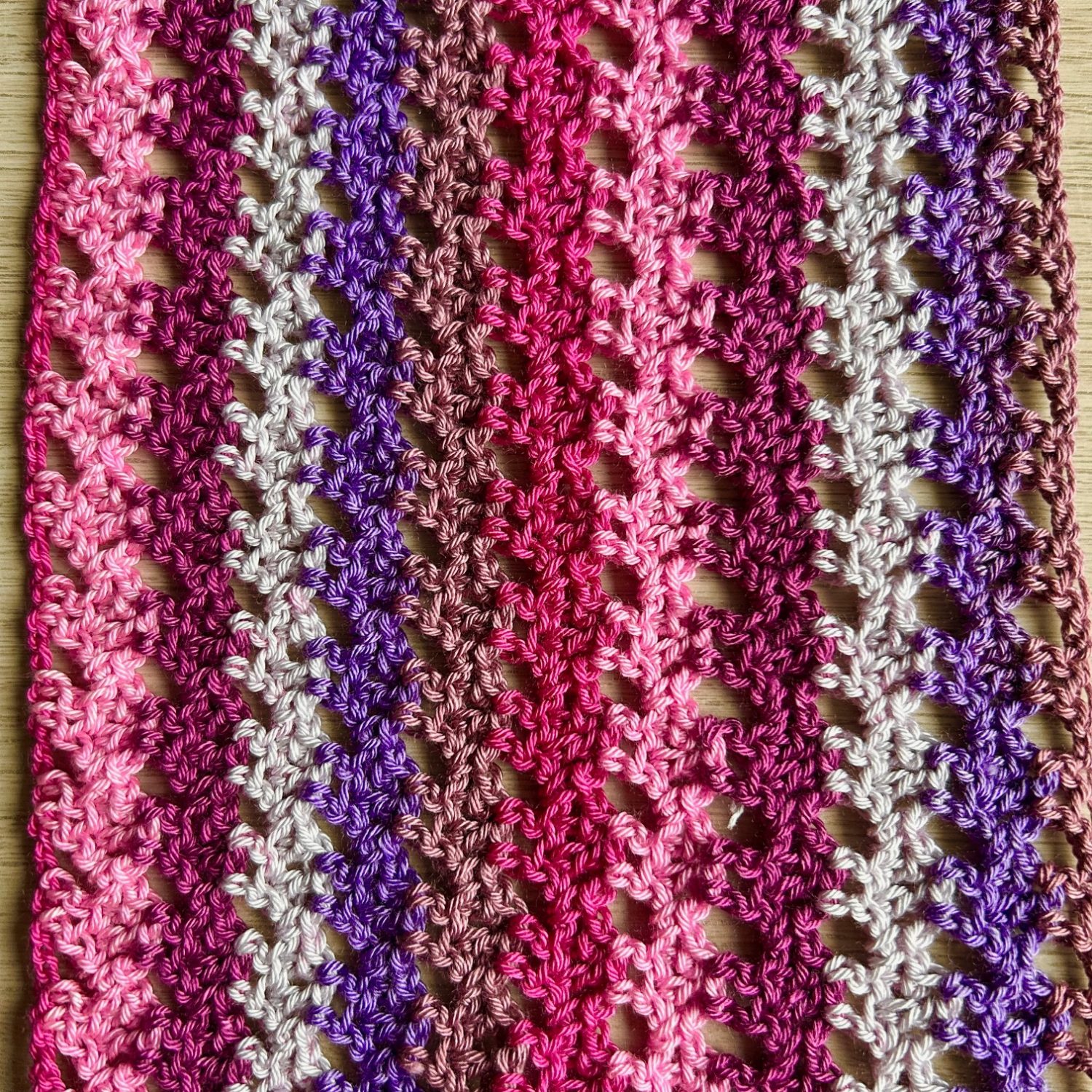 Scarf - Crochet Pink/Mauve/Grey - Acrylic Scarf - Crochet Pink/Mauve/Grey - Acrylic