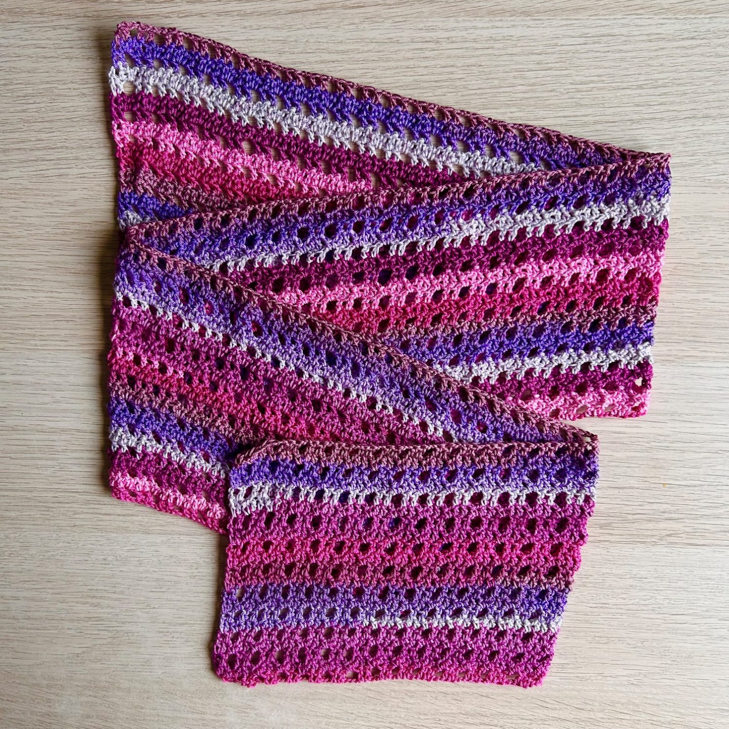 Scarf - Crochet Pink/Mauve/Grey - Acrylic Scarf - Crochet Pink/Mauve/Grey - Acrylic
