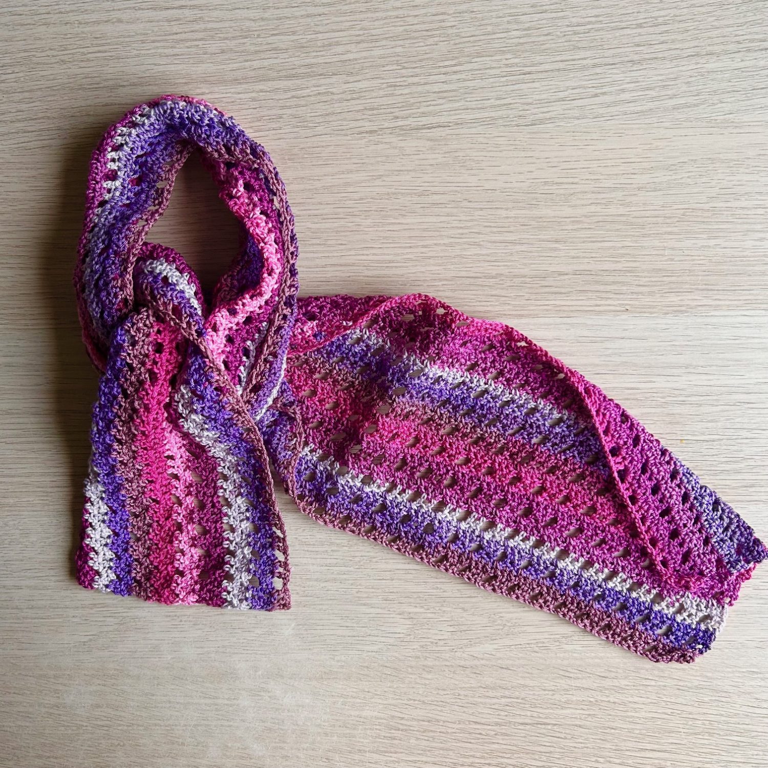 Scarf - Crochet Pink/Mauve/Grey - Acrylic Scarf - Crochet Pink/Mauve/Grey - Acrylic