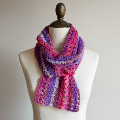 Scarf - Crochet Pink/Mauve/Grey - Acrylic
