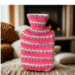 Dinky hot water bottle with handcrafted knitted cover - yarn design Claire