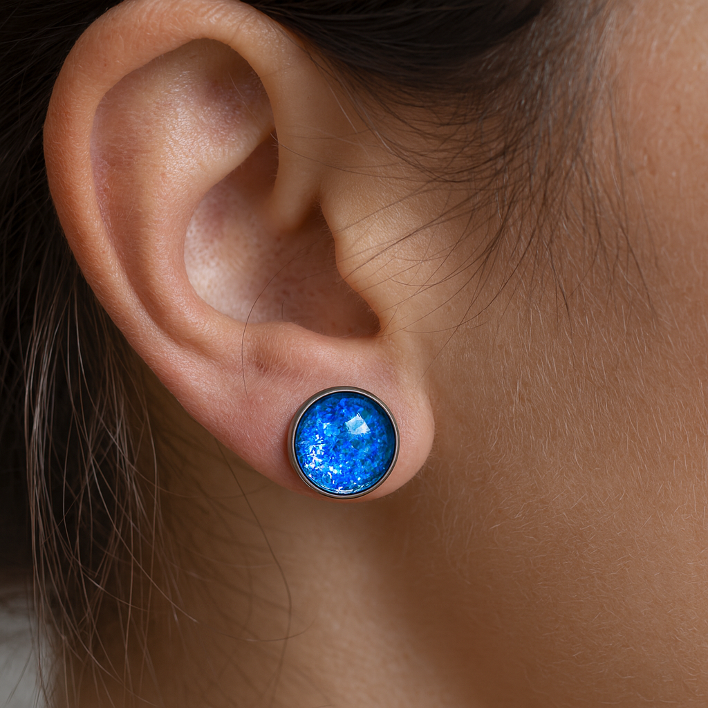 Ear Studs - Blue Holo - 12mm Ear Studs - Blue Holo - 12mm