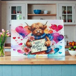 Mother Day Highland Cow Glass Chopping Board / Work Top Saver