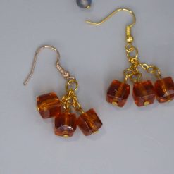 gold plated Faceted Amber Beaded Long Earrings length 4cm width 2.3cm