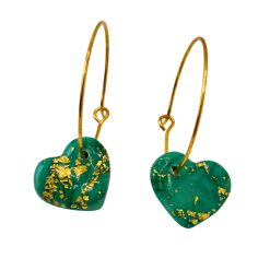 Small Jade Green and Gold Heart Drop Hoops