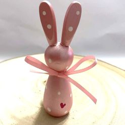 'Elsie' Wooden Pearlised Pink Bunny with Rose Pink Bow