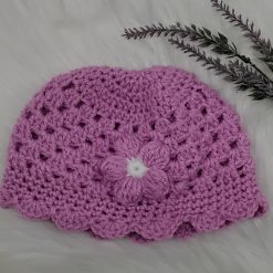 pink crochet daisy baby beanie