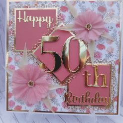 Luxury Handmade card - Aged Birthday - Gold & pretty floral background (Select age when ordering)