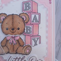 Welcome to the World - Little One - Pink - Teddy, building blocks & organza bow 1