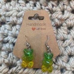 Jelly bear novelty handmade earrings - Green and Yellow