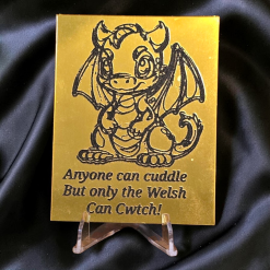 Small Gold Acrylic Welsh Dragon Plaque with Stand