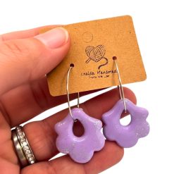 Soft Lilac Drop Hoop Earrings With Silver Highlights