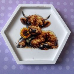 Handmade eco resin highland cow coaster