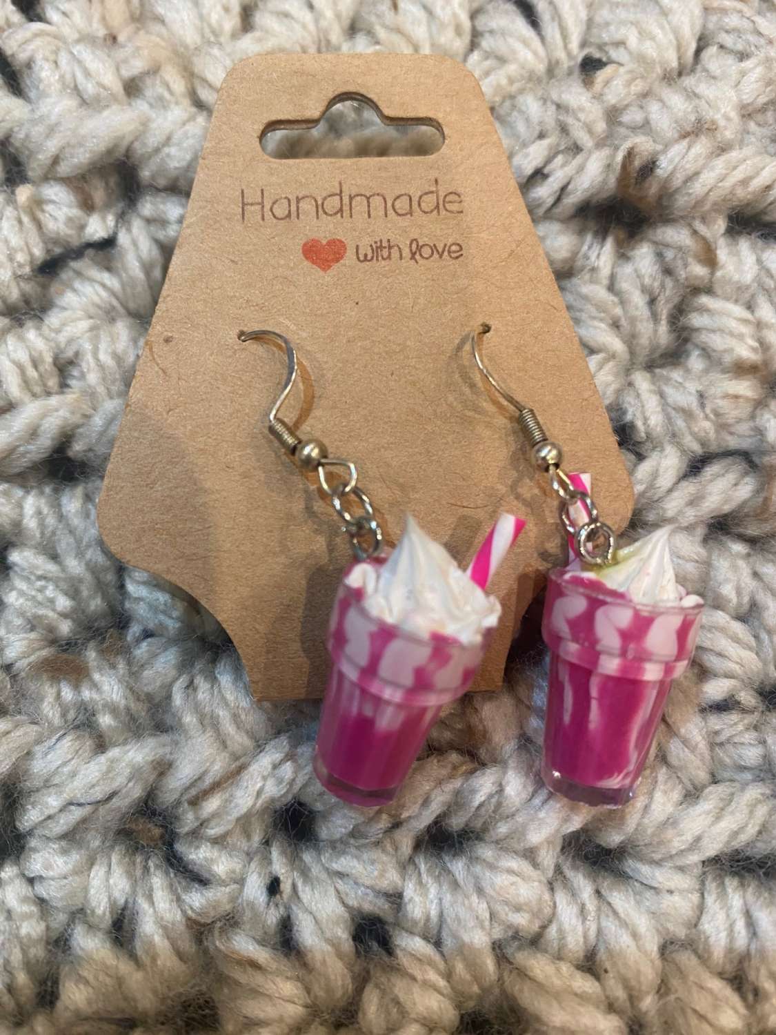 Bubble Tea novelty handmade earrings - Pink Bubble Tea novelty handmade earrings - Pink