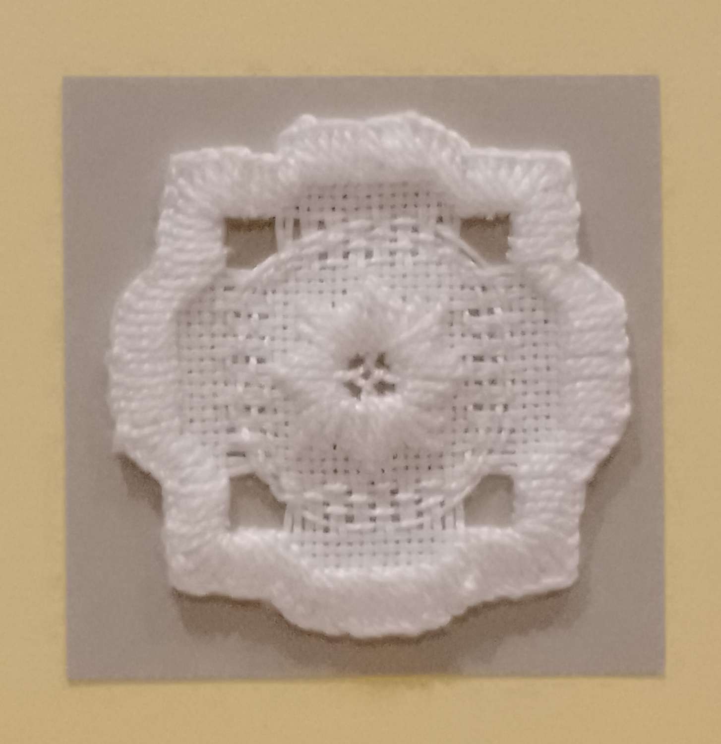 Hardanger Embroidery Flower Picture - White Frame Hardanger Embroidery Flower Picture - White Frame