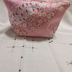 Pretty Zip Pouch - Pink and White Quilted