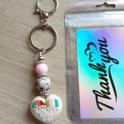 Beaded Keychain - #1 Thank You Teacher Pastel Pink