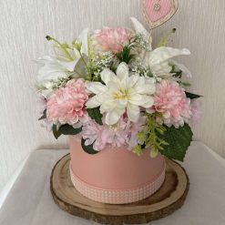 Artificial hatbox arrangement for Mother’s Day