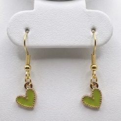 Small Green and Gold Heart Earrings