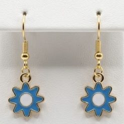 Blue, White and Gold Flower Earrings