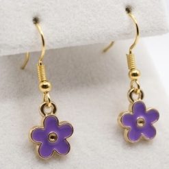 Small Rounded Purple and Gold Flower Earrings