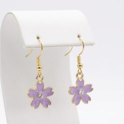 Purple Gold Flower With Diamanté Centre Earrings