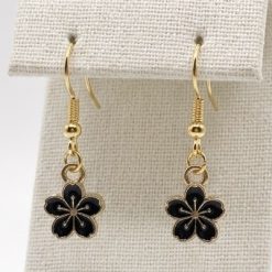 Black and Gold Flower Earrings