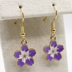 Purple and White Flower Swirl Earrings