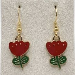 Simple Gold and Red Tulip Inspired Earrings