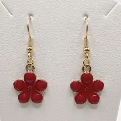 Red and Gold Flower Earrings