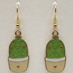 Light Green Happy Cactus Gold Earrings