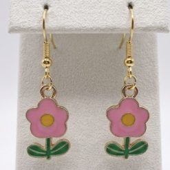 Pretty Pink And Gold Coloured Flower Earrings