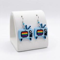 Blue Rainbow Retro TV Earrings