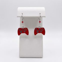 Silver and Red Metal Video Game Controller Earrings