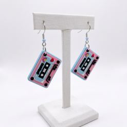 Retro Blue and Pink Cassette Tape Earrings