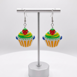 Cupcake Topped With Strawberry Earrings