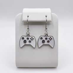 White Metal Video Game Controller Earrings