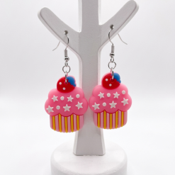 Pink Star Cupcake Earrings