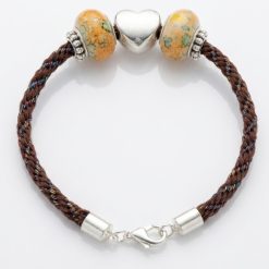18cm Deep Purple Handmade Braided Bracelet with Yellow Beads and a Heart Charm